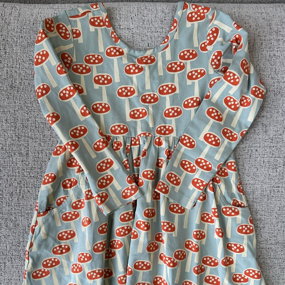 Hanna Andersson Blue Dress with Red Mushroom Print